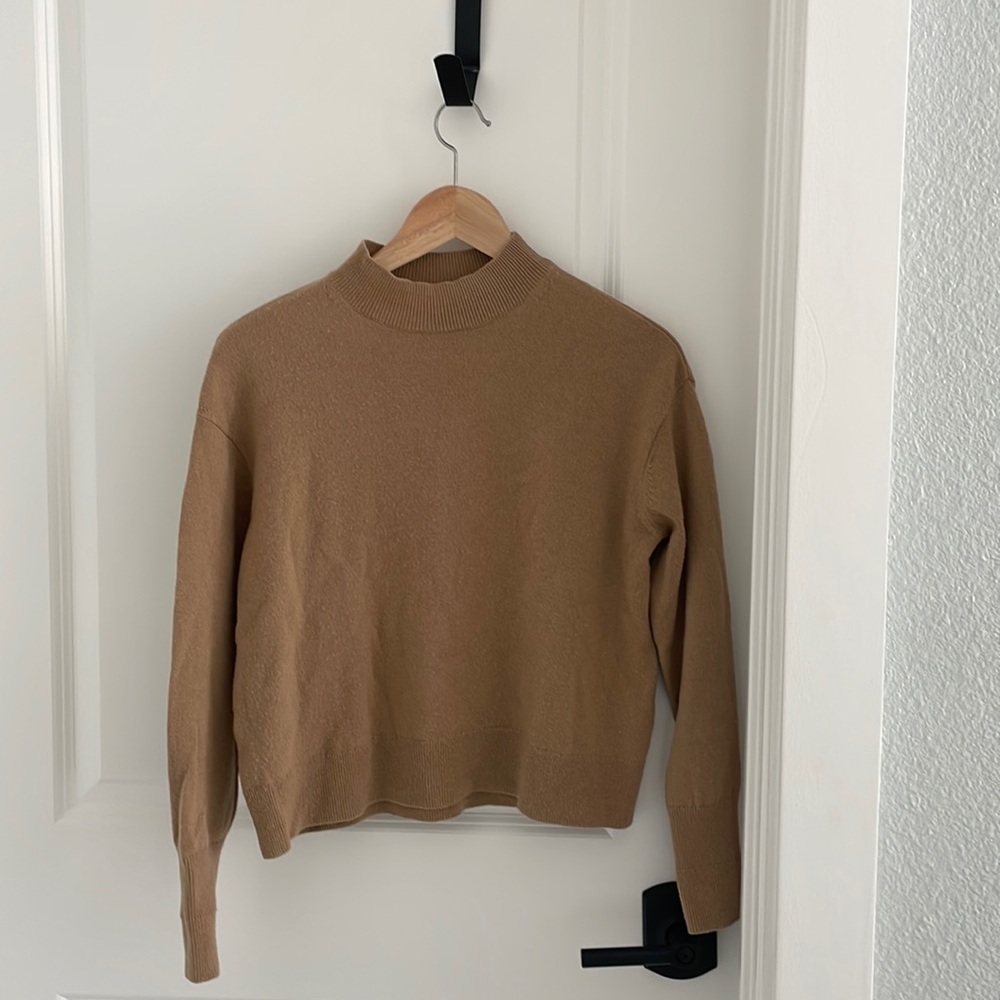 Everlane tan cashmere mockneck sweater